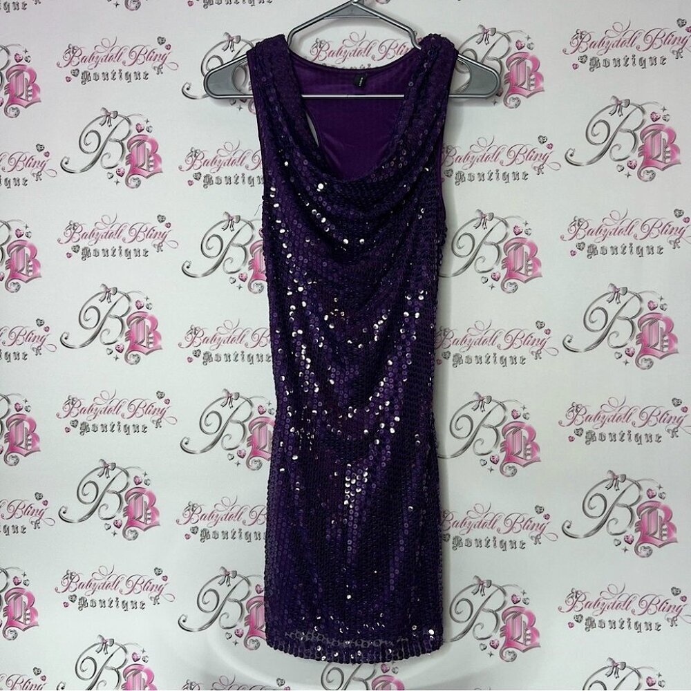Vero moda dress sparkly shimmer embroidered sequins cowl neck Purple Sequin